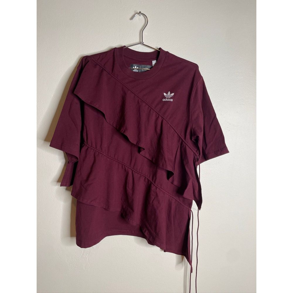 Adidas x J Koo asymmetrical 3 stripe ruffle top NWT Size Large